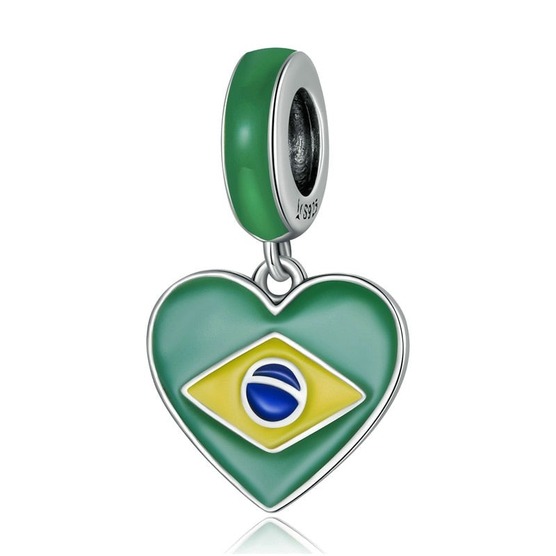 Pingente Coração Bandeira do Brasil Prata